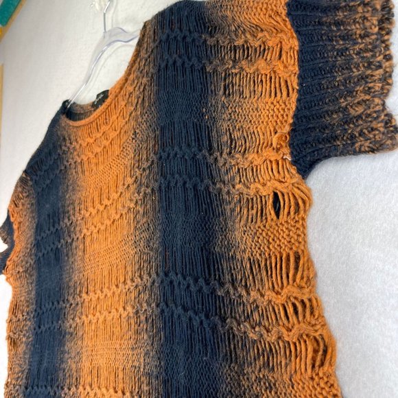 ZARIA Womens S Wool Blend Orange Black Ombre Knit Short Sleeve Oversized Sweater - Picture 3 of 11